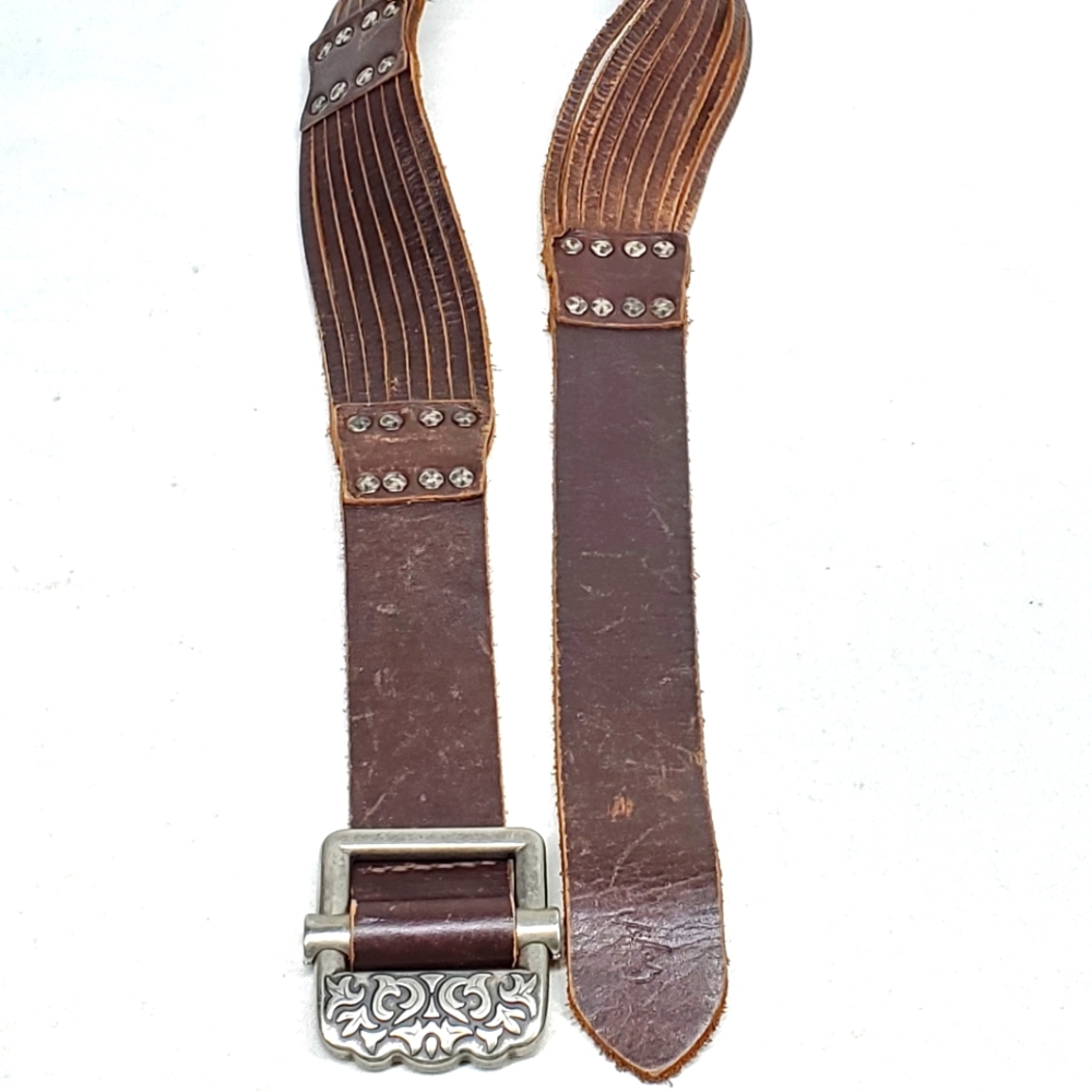 Velez Vintage Leather Boho Belt Women's Medium Brown Rustic Primitive Heavy Duty